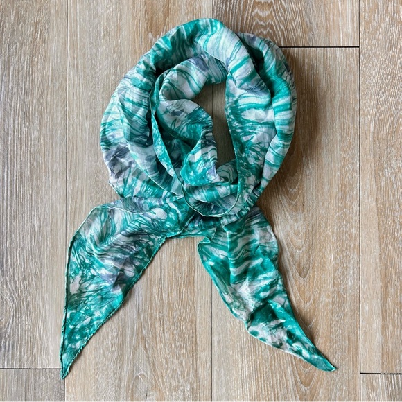 Silk Tie-Dye Green Boho Scarf | 72” x 8” - Picture 4 of 4